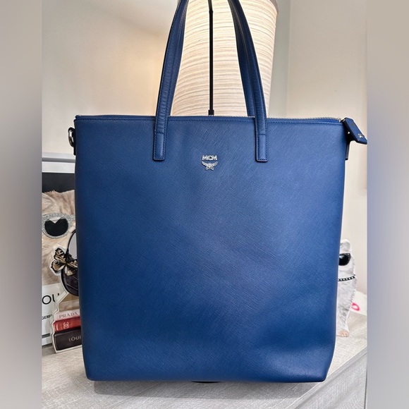 MCM Handbags - MCM Safiano Leather Blue Tote Bag EUC